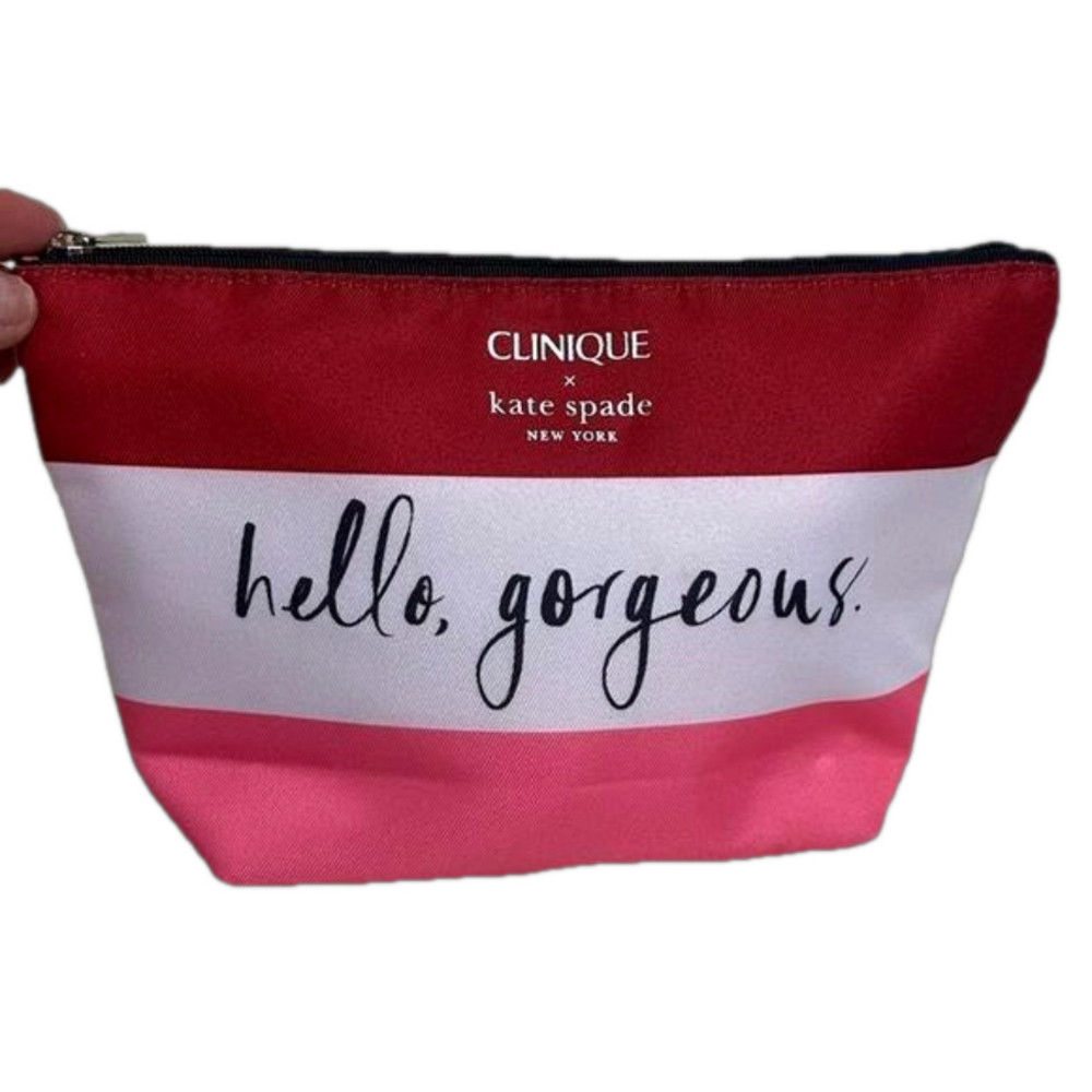 Clinique x Kate Spade Hello Gorgeous Cosmetic Pouch Pink Red Makeup Bag NWOT